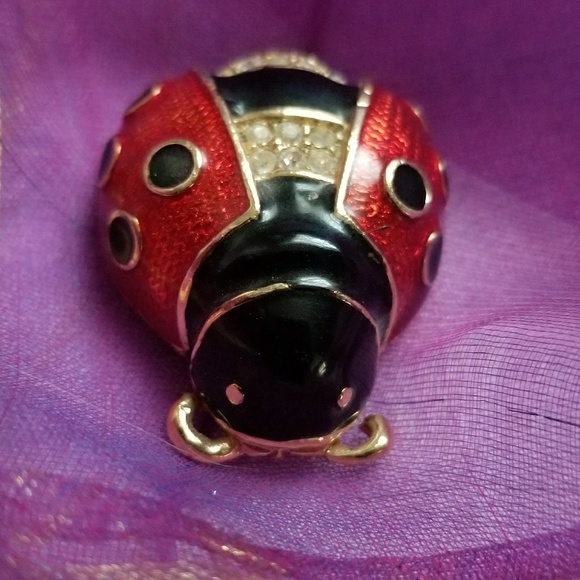 Ladybug brooch by Roman red black enamel gold - Picture 6 of 9